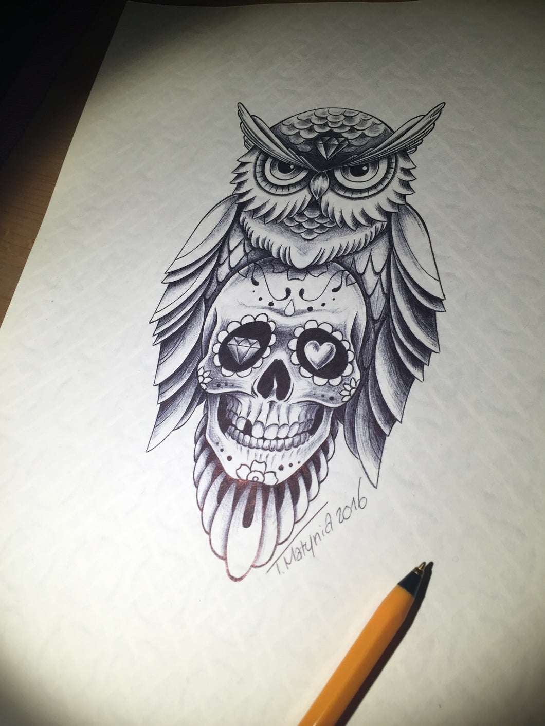 Sugar Skull Owl  Tattoo Design Tile  Zazzle